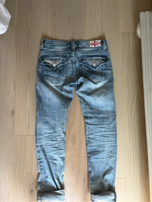 Machine distressed crystal embellished low rise denim jeans thumbnail 9