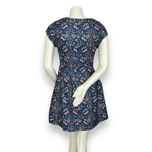 Pink Martini Dress Fox Print Blue Floral A-Line Lined‎ Small Women Cap Sleeves thumbnail 4