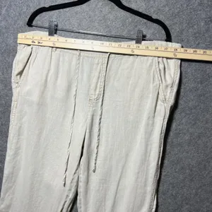 Caslon 100% Linen Pants Women M Beige Waist Drawstring Cropped Casual‎ thumbnail 2