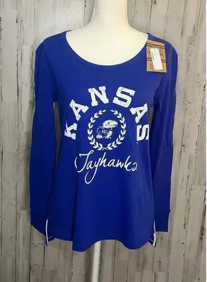 Rivalry Threads NWT Kansas Jayhawks Women's Long‎ Sleeve Blue T-Shirt Size Small Team Logo thumbnail 1