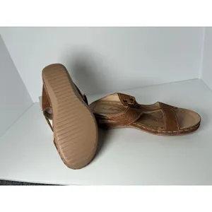 Womens Orthopedic Wedge Sandals Casual Tan Brown Floral Slides Size 8.5 40 EU‎ thumbnail 4