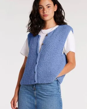 Liz Claiborne Major sale $24 was $33 vintage crochet light blue vest size M thumbnail 1