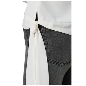 Krisa Ivory Cream‎ High Neck Keyhole Cut Out Front Tie Waist Blouse Size XS thumbnail 6