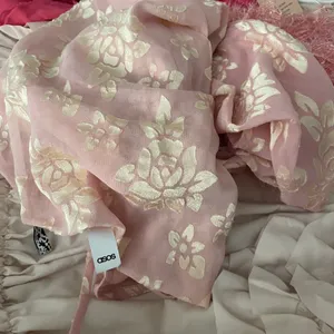 ASOS NWT DESIGN sheer floral jacquard cowl neck top with faux feather trim sleeves in pink. Size 12 thumbnail 5