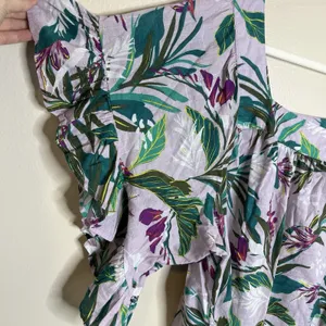Womwns Blouse Boho Tropical Square Neck Ruffle 1X Maximalist Peasant Boho Resort thumbnail 2
