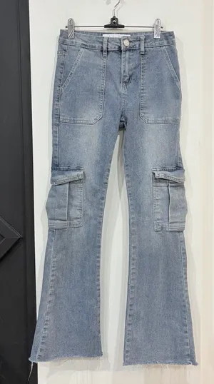 Indigo Rein Light Wash Utility Cargo Flare Jeans Juniors Size 3 thumbnail 1