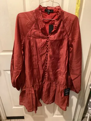 Love Tree Red Button-Front Peplum Blouse thumbnail 1