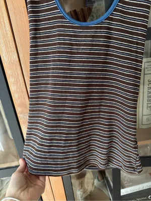 Princess Polly Sugar Talking Halter Top Multi Stripe brown scoop neck open back thumbnail 8