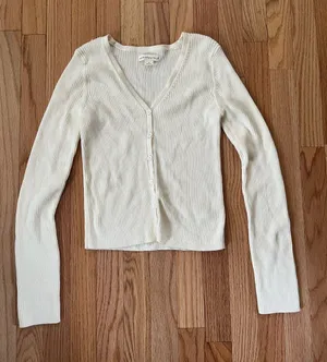 Aeropostale 100% Cotton White Ribbed Button Front Long Sleeve Top Small Dainty thumbnail 1