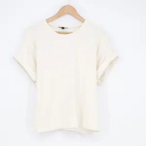 Express Womens Medium Cream Short Sleeve Cuffed Tie Back Knit T-Shirt Top thumbnail 2
