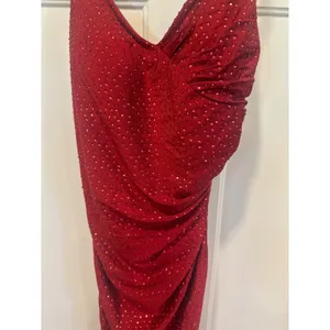 Ruby Red Rhinestone Ruched Prom Dress High Slit Formal Evening Gown Size 8 thumbnail 3