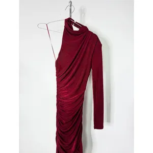 Misha Pauline Dress Wine Red One Shoulder Ruched Maxi Gown Long Sleeve thumbnail 4