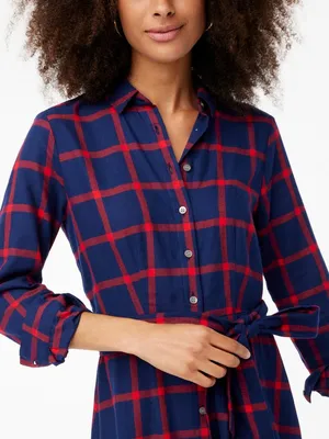 NWT J. Crew Size 2 Navy Blue Red Plaid Tie-Waist Flannel Belted Shirt Dress NEW thumbnail 3