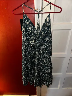 Maurices Teal Floral Tiered Mini Dress V-Neck Strappy Sundress Size Medium thumbnail 5