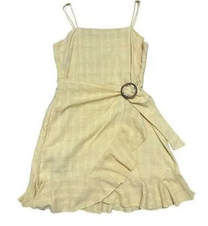 Yellow Wrap Dress with Belt Accent thumbnail 1