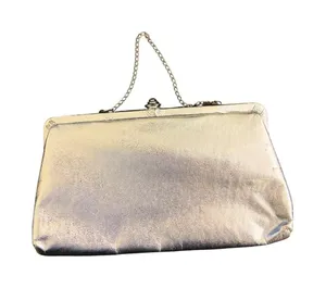 Vintage Silver Metallic Kiss Lock Clutch Bag with Chain Strap Evening Purse‎ thumbnail 1