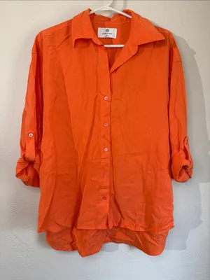 Aritzia Babaton SOLD OUT Orange Tencel Button Up Shirt XS thumbnail 2