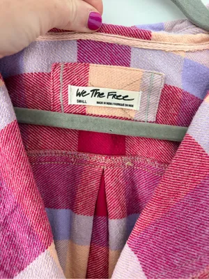 Free People We The Free Izzie Buffalo Check Plaid Cargo Flannel Shirt Pink Red S thumbnail 4