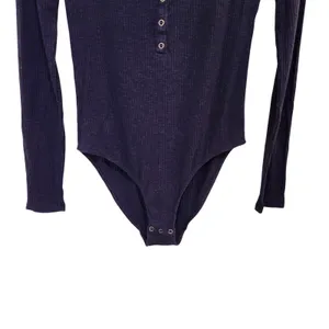 Aerie Navy Blue Knit Rib Long Sleeve Snap Front Classic Henley Bodysuit Medium thumbnail 4