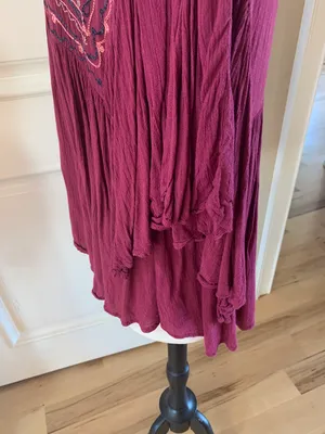 Flowy Maroon Hippie Top Embroidered Top Batwing Shirt Womens M Earthy thumbnail 12