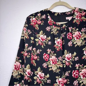 Brooks Brothers Black Red Floral Long Sleeve Dress Womens 14 Mini Fall Preppy thumbnail 7