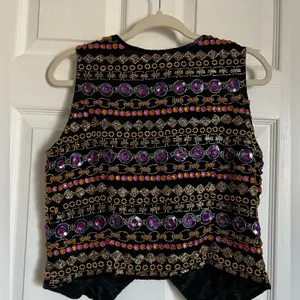 Vintage Niteline Della Sequin Beaded Notched Vest Top Glam size M Silk thumbnail 7