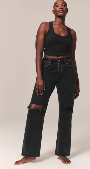 Abercrombie & Fitch The 90s Baggy Low Rise Distressed Jeans Black Size 28/6 thumbnail 1