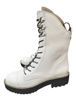 Sam Edelman Lenley Ivory Leather Gold Chain Combat Boots Size 8 NIB thumbnail 1