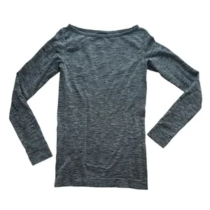 ATHLETA Gray Womens Small Seamless Long Sleeves Athletic Top Heathered Boat Neck thumbnail 2