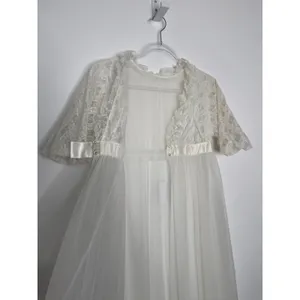 American Vintage 1970s Ivory Lace Chiffon Bridal Robe Gown Unbranded Small P thumbnail 10