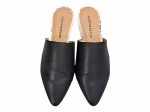 NWOB Lucky Brand Bidimin Mule in Black Leather Pointed Toe Flat Slip On Size 9.5 thumbnail 2