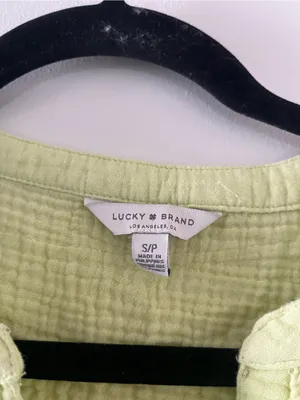 Lucky Brand Green 100% Gauze Cotton Waffle Knit Top Small Coastal Summer Beach thumbnail 2