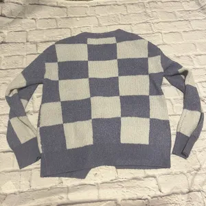 KORI Checkered Cardigan‎ Sweater Knit Button Up Cozy Blue White Small thumbnail 7