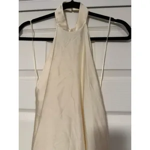 Zara Woman ZW Collection Halter Open Back Top Festival Flowy Satin Ivory thumbnail 5
