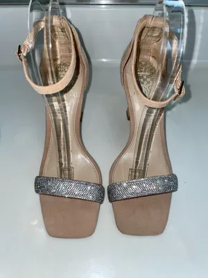 Vince Camuto Women’s Suede Leather Tan Rhinestone Embellished Square Toe Heels thumbnail 2