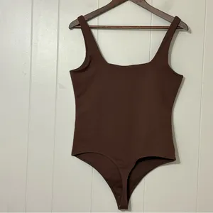 Abercrombie & Fitch Soft A&F Brown Square Neck Bodysuit Size L Stretch Fitted thumbnail 6