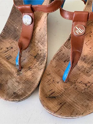Lauren Ralph Lauren Flip Flops Ankle Strap Cork Wedge Sandals Womens Size 6 Blue thumbnail 4