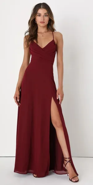 NWT Lulus Event Ready Burgundy Backless Lace-Up Maxi Dress Bridesmaid Wedding M thumbnail 1