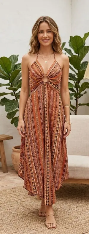 Shein Petite Small Boho Halter Handkerchief Hem Maxi Dress thumbnail 1
