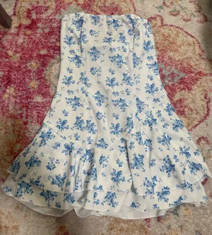 Floral blue print tube dress thumbnail 1