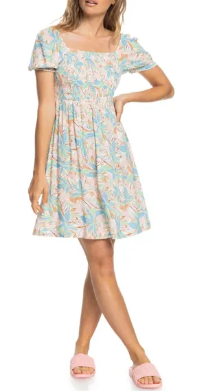 Roxy Hello Petal Floral Print Smocked Mini Dress thumbnail 1