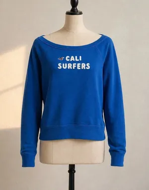 Hollister Cali Surfers Blue Off Shoulder Sweatshirt Size M Coastal thumbnail 1