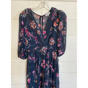 Calvin Klein Navy Blue Floral Chiffon High Low‎ Maxi Dress 4 NWT Wedding Guest thumbnail 9