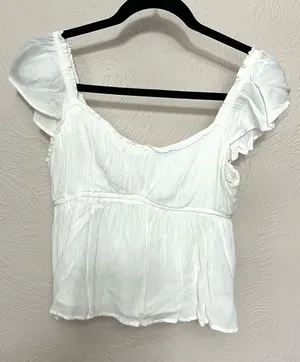 Hollister White Flutter-Sleeve Crop Top thumbnail 1