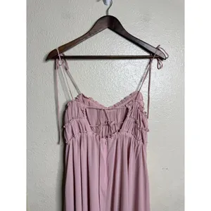 O.P.T. Gigi Ruffled Ruched Chiffon Tie Strap Cami Midi Dress size S Blush Pink thumbnail 8