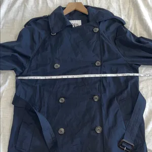 Zara Belted Trench Coat Double Breasted Long Navy Blue Size‎ Small thumbnail 6