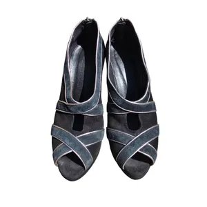 J. Crew Collection Black Teal Suede Peep Toe Platform‎ Heels Made in Italy 8.5 thumbnail 3