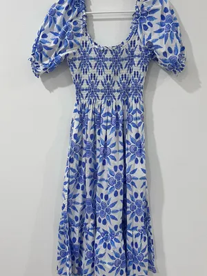Hill House Home Blue White Floral Nap Dress S Cottagecore Puff Sleeve thumbnail 1