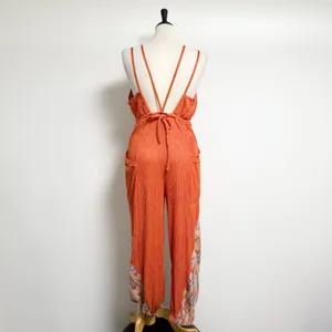 Free People Orange Ribbed Sleeveless Open Back Morning Rise Jumpsuit *FLAWS thumbnail 6