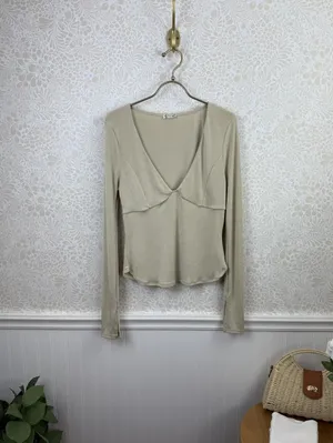 Intimately Free People Beige Slinky Deep V-Neck Fitted Top - Size - Medium thumbnail 3